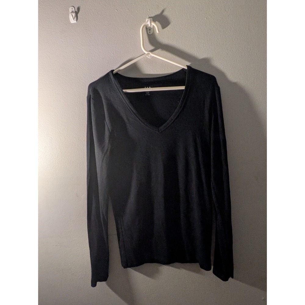 Gap Womens Black Long Sleeve V-Neck Essential Tee Shirt Size M Tall